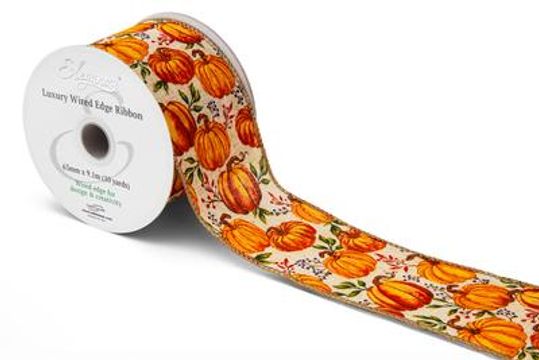 Eleganza Wired Edge Burlap Glitter Pumpkin 63mm x 9.1m No.491 - Christmas Ribbon